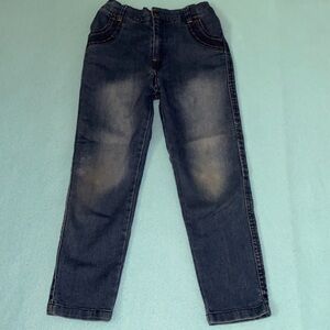 ABB denim blue jeans distressed fade elastic waistband button zipper fly size 10